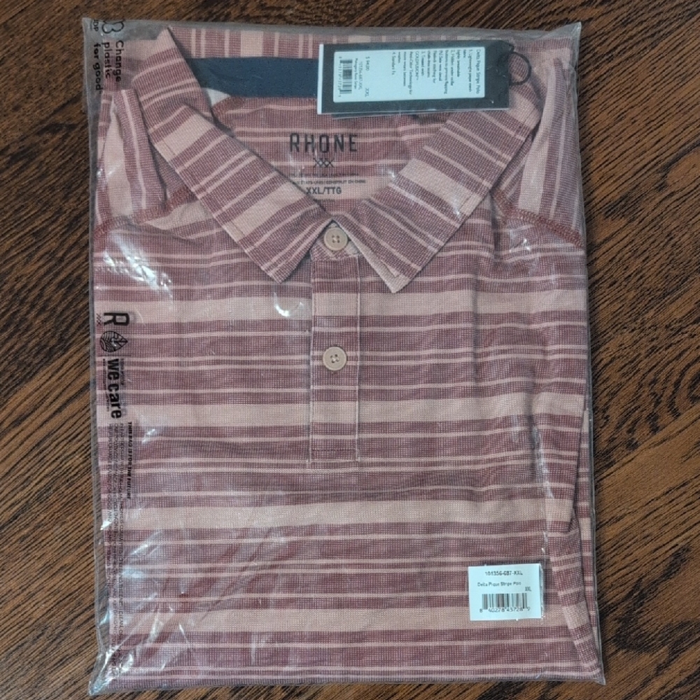 RHONE Men's Polo Shirt - Maroon and Beige Stripes